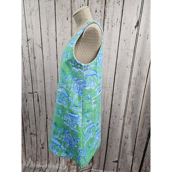 Susal Albright Towel Dress Green Blue Toile Coverup Terrycloth Pawleys Island NW - Picture 6 of 10
